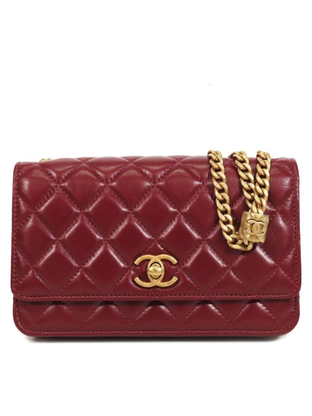 Chanel Chain Wallet Bordeaux Gold Lambskin Quilted Shoulder Bag